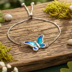 Celestial Blue Enamel Butterfly Adjustable Bracelet in 925 Sterling Silver