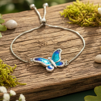 Celestial Blue Enamel Butterfly Adjustable Bracelet in 925 Sterling Silver