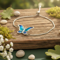 Celestial Blue Enamel Butterfly Adjustable Bracelet in 925 Sterling Silver