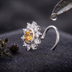 Citrine Sunburst Halo Nose Pin in 925 Sterling Silver