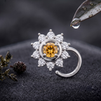Citrine Sunburst Halo Nose Pin in 925 Sterling Silver