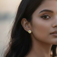 Citrine Bloom Floral Halo Stud Earrings – 925 Sterling Silver