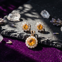 Citrine Halo Pendant Set in 925 Sterling Silver