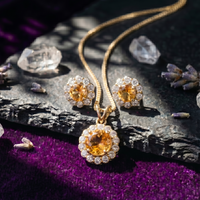 Citrine Halo Pendant Set in 925 Sterling Silver