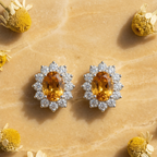 Sunlit Citrine Oval Halo Studs - 925 Sterling Silver