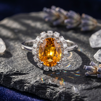 Oval Citrine Halo Ring in 925 Sterling Silver