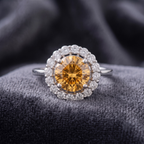 Round Cut Citrine Halo Statement Ring in 925 Sterling Silver