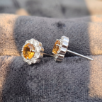 Citrine Bloom Floral Halo Stud Earrings – 925 Sterling Silver