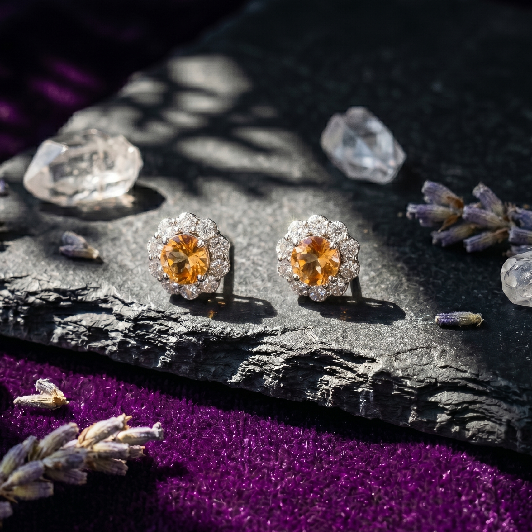 Citrine Halo Pendant Set in 925 Sterling Silver