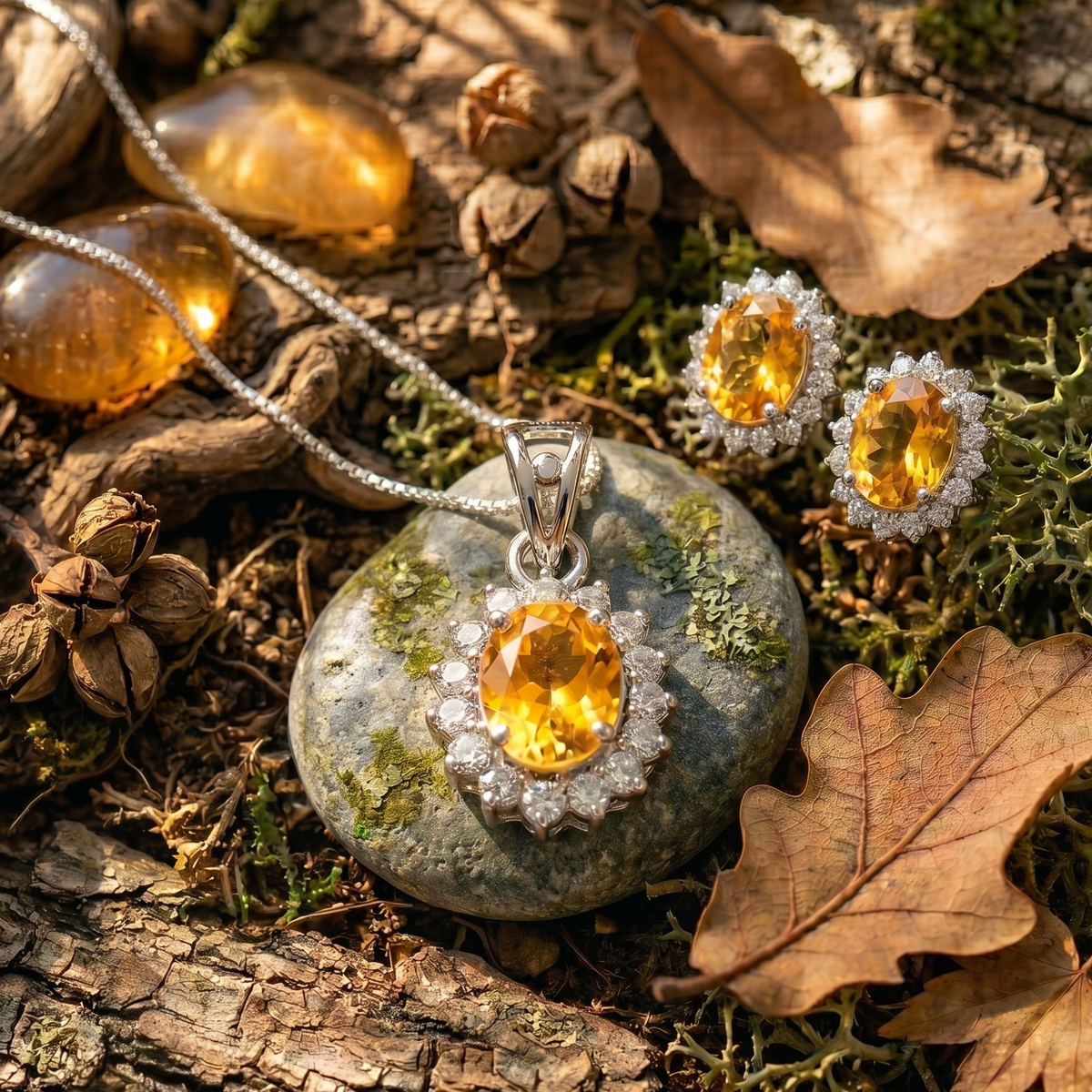 Oval Yellow Citrine Halo Pendant Set in 925 Sterling Silver