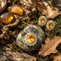Oval Yellow Citrine Halo Pendant Set in 925 Sterling Silver