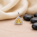 Trillion Cut Citrine Halo Pendant in 925 Sterling Silver