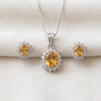 Oval Yellow Citrine Halo Pendant Set in 925 Sterling Silver