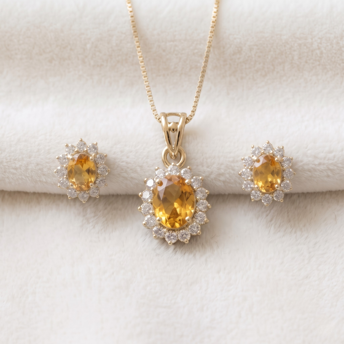 Oval Yellow Citrine Halo Pendant Set in 925 Sterling Silver