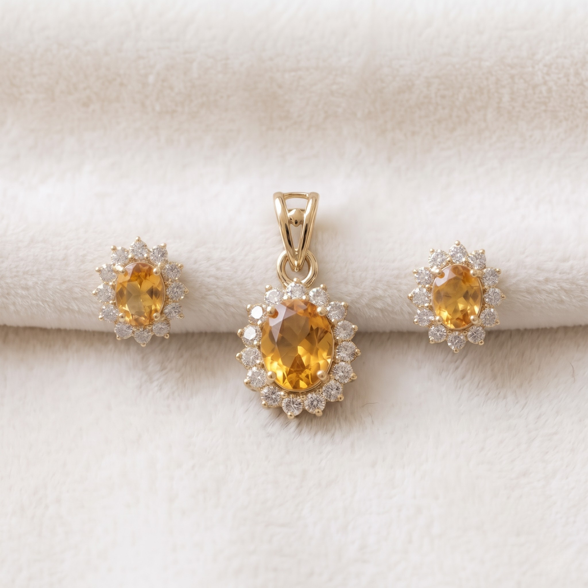 Oval Yellow Citrine Halo Pendant Set in 925 Sterling Silver