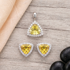Trillion Cut Citrine Halo Pendant Set in 925 Sterling Silver