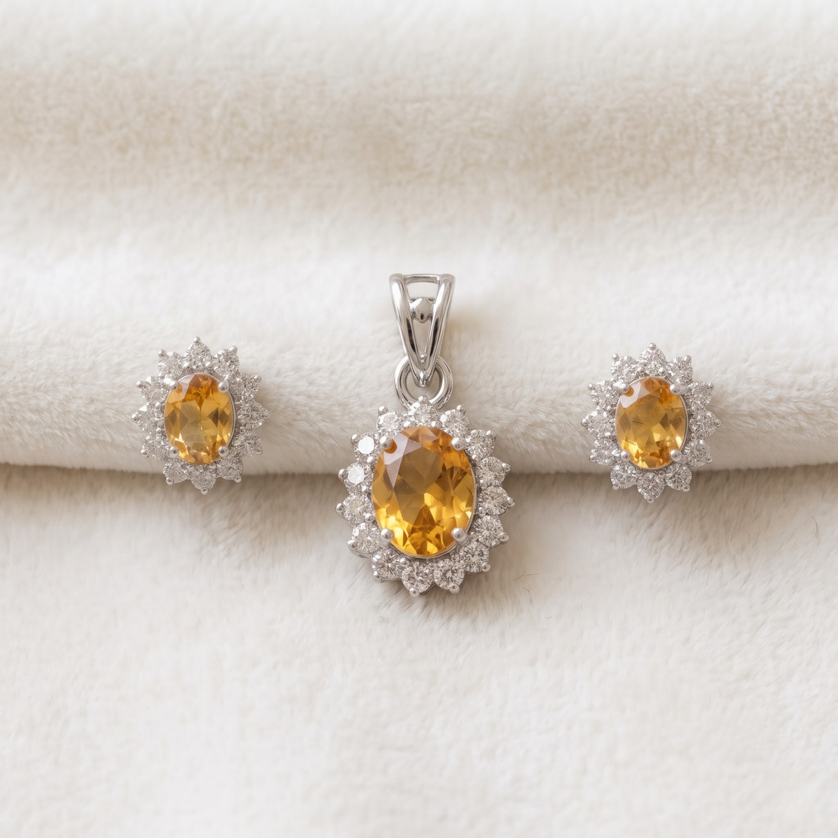 Oval Yellow Citrine Halo Pendant Set in 925 Sterling Silver