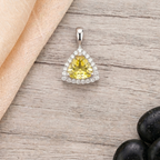 Trillion Cut Citrine Halo Pendant Set in 925 Sterling Silver