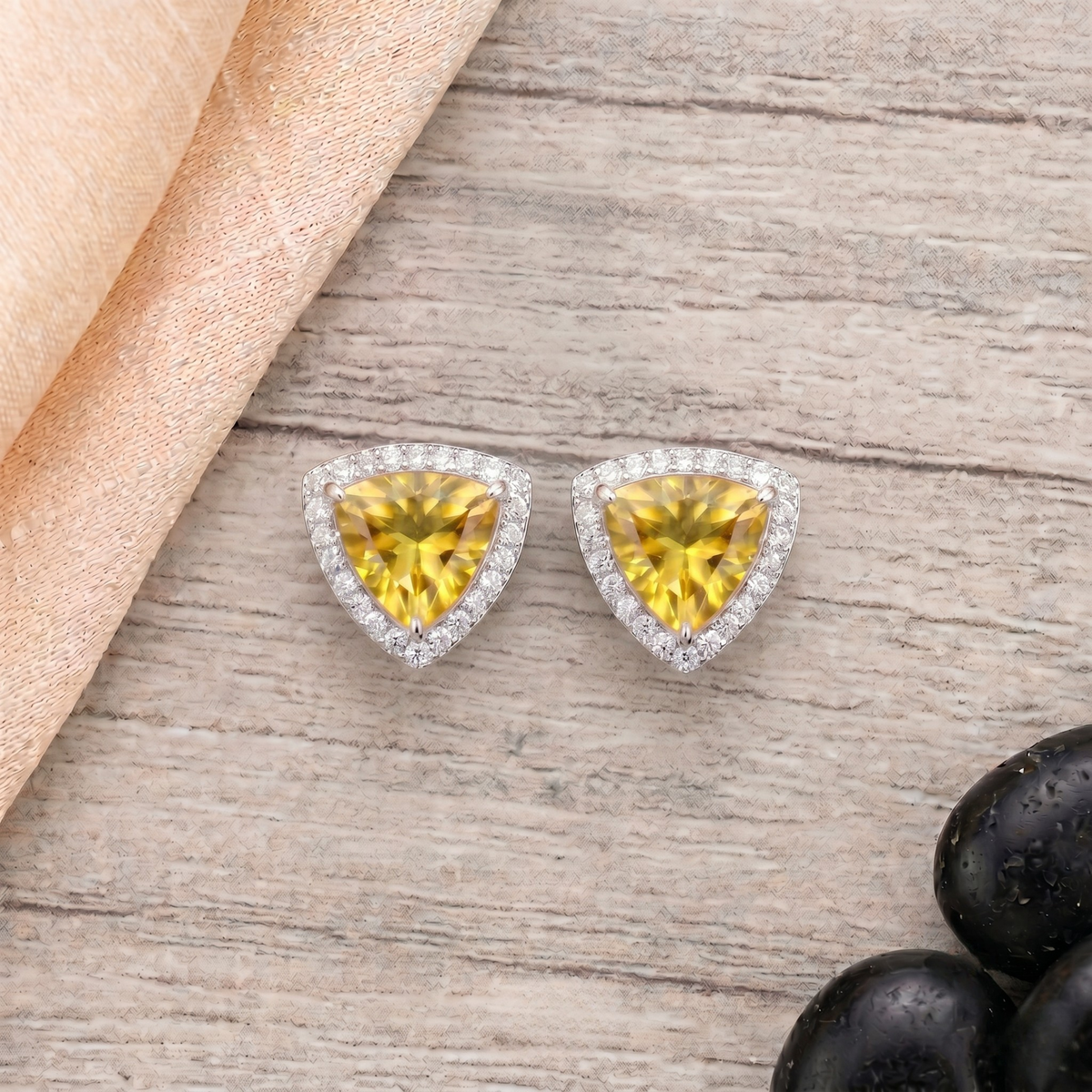 Trillion Cut Citrine Halo Pendant Set in 925 Sterling Silver
