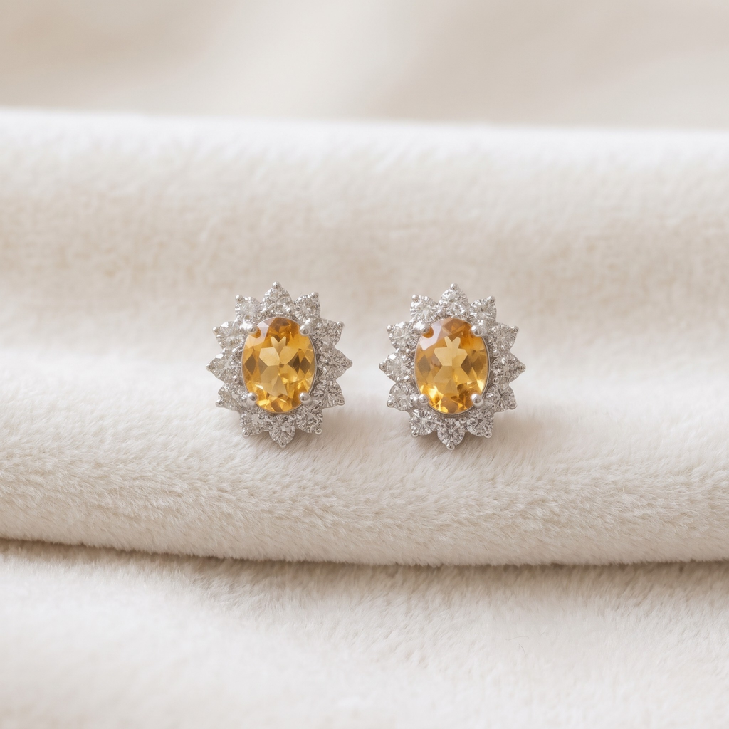 Oval Yellow Citrine Halo Pendant Set in 925 Sterling Silver