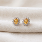 Oval Yellow Citrine Halo Pendant Set in 925 Sterling Silver