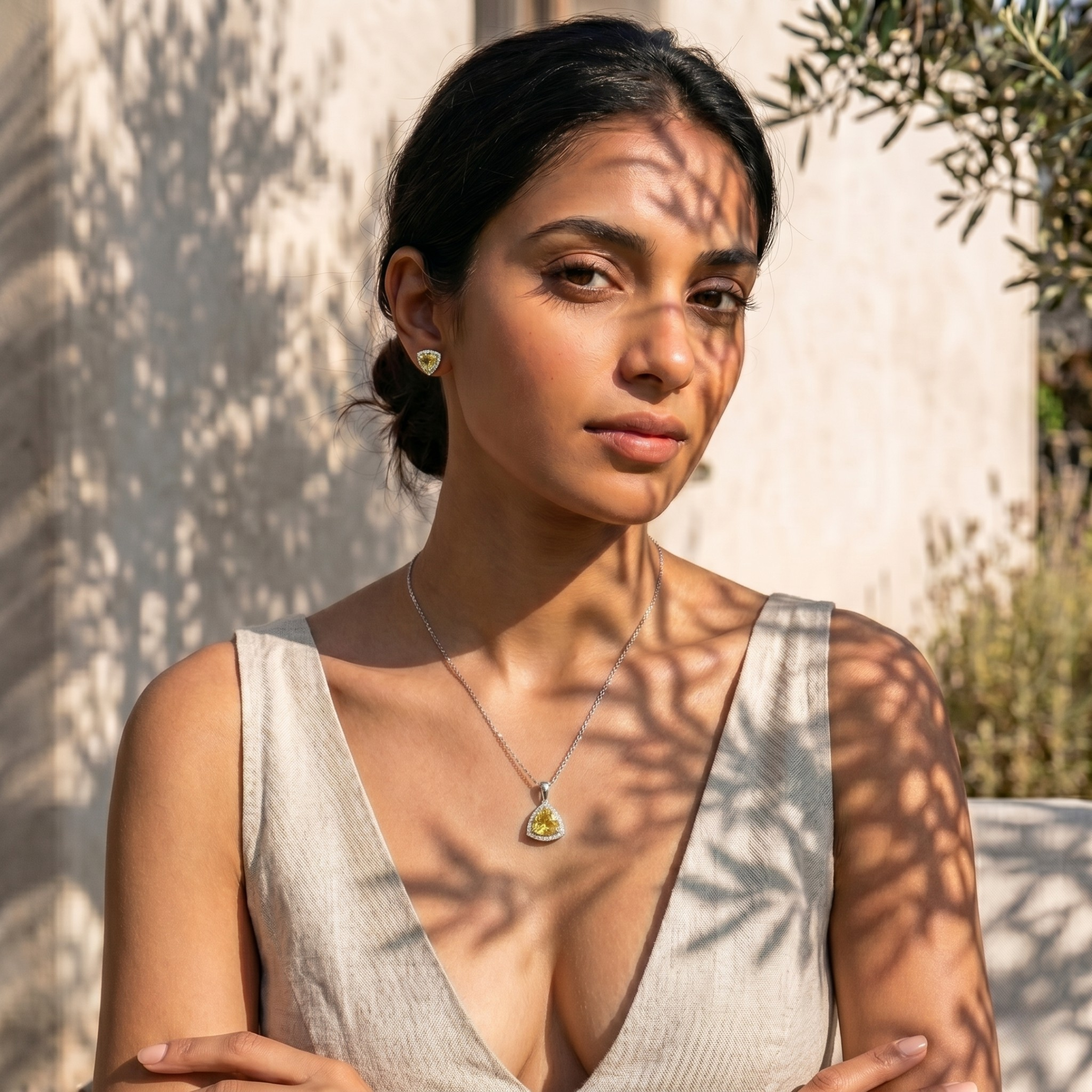 Trillion Cut Citrine Halo Pendant Set in 925 Sterling Silver