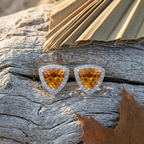 Radiant Citrine Trillion Halo Studs - 925 Sterling Silver