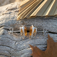 Radiant Citrine Trillion Halo Studs - 925 Sterling Silver