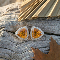 Radiant Citrine Trillion Halo Studs - 925 Sterling Silver