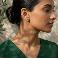 Radiant Citrine Trillion Halo Studs - 925 Sterling Silver