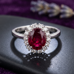 Oval Crimson Halo Ring in 925 Sterling Silver