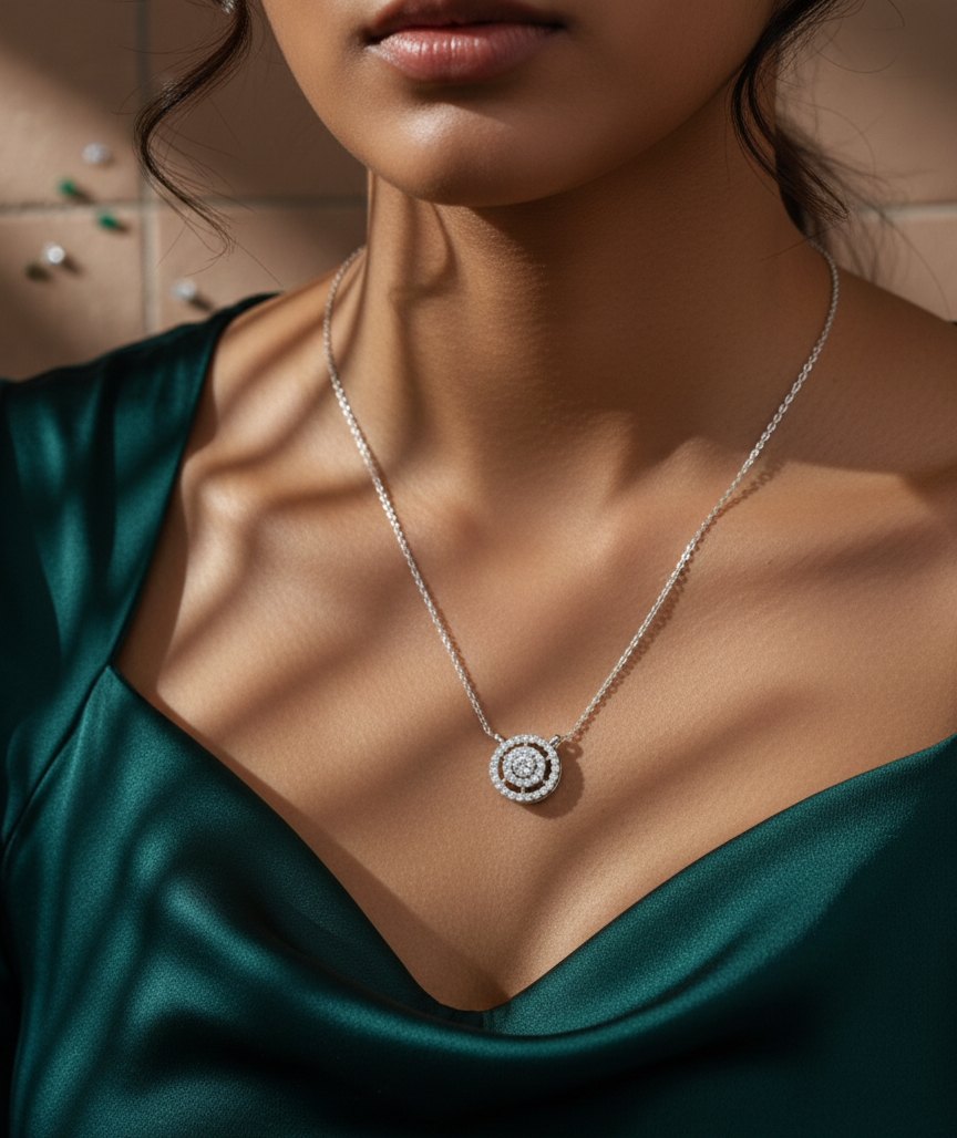 Double Halo Solitaire CZ Pendant | 925 Sterling Silver