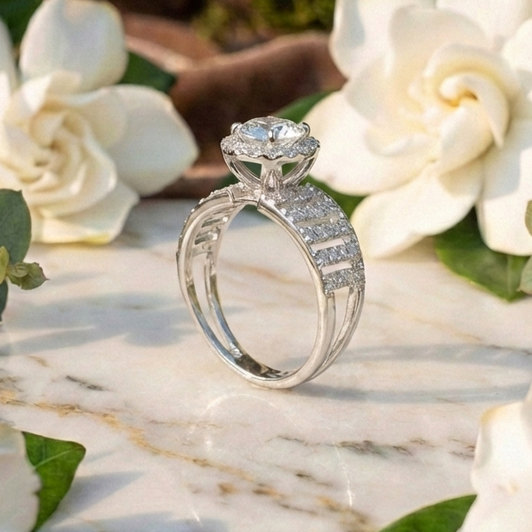 925 Sterling Silver Elevated Crown Solitaire Adjustable Ring