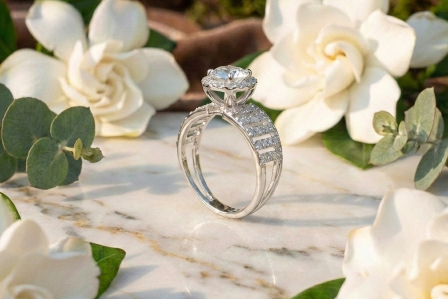 925 Sterling Silver Elevated Crown Solitaire Adjustable Ring