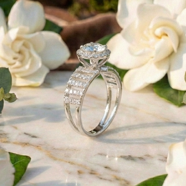 925 Sterling Silver Elevated Crown Solitaire Adjustable Ring
