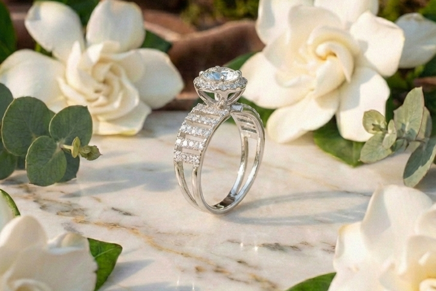 925 Sterling Silver Elevated Crown Solitaire Adjustable Ring