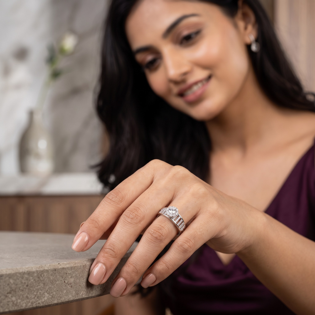 925 Sterling Silver Elevated Crown Solitaire Ring