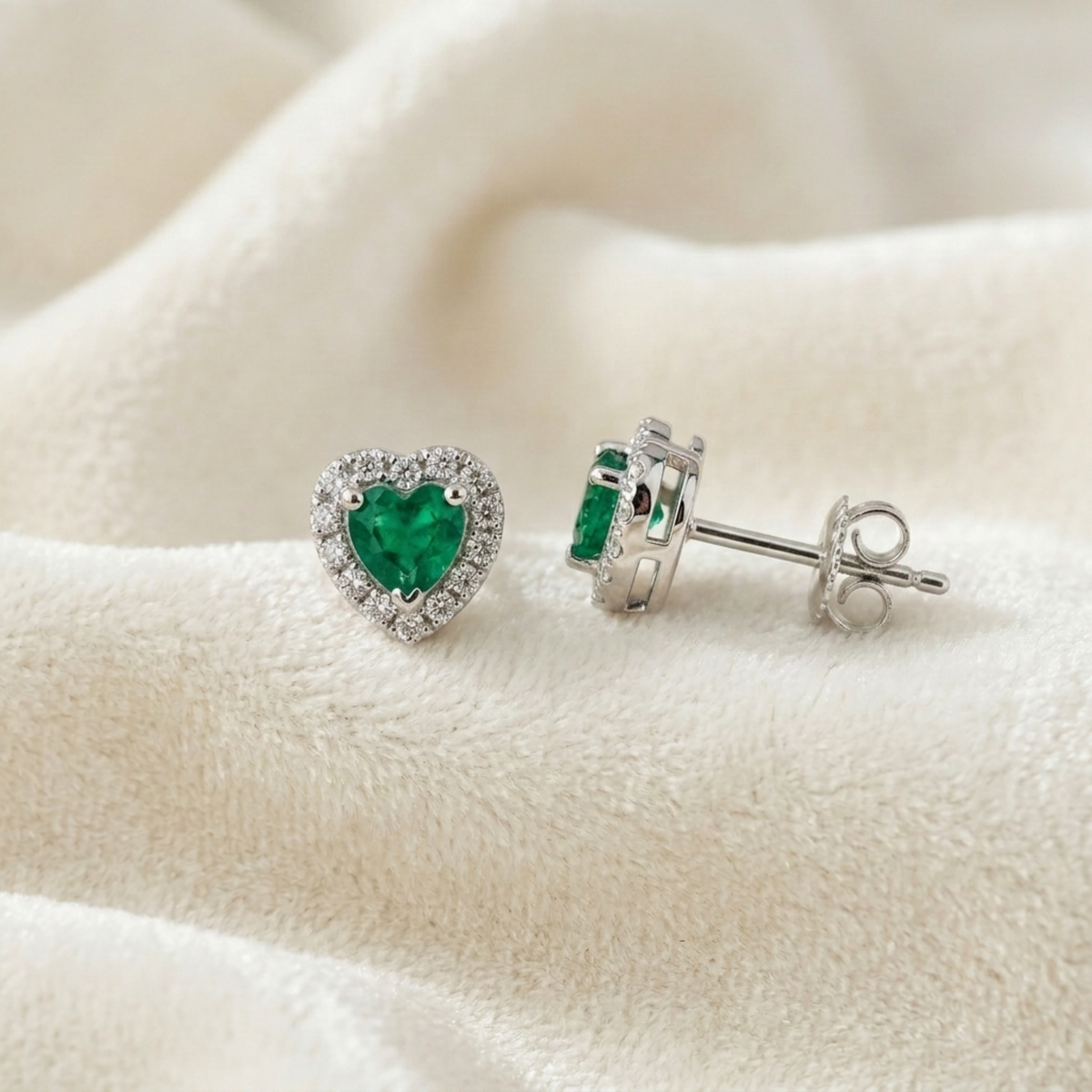 Emerald Green Heart Halo CZ Studs | 925 Sterling Silver