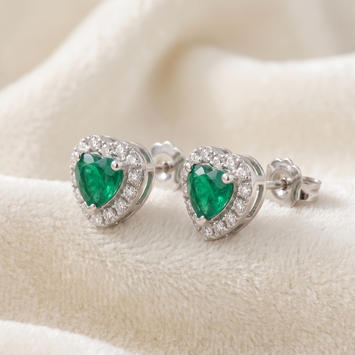 Emerald Green Heart Halo CZ Studs | 925 Sterling Silver