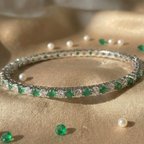 Emerald Lumina Green & White CZ Eternity Bangle in 925 Sterling Silver