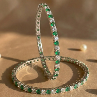 Emerald Lumina Green & White CZ Eternity Bangle in 925 Sterling Silver