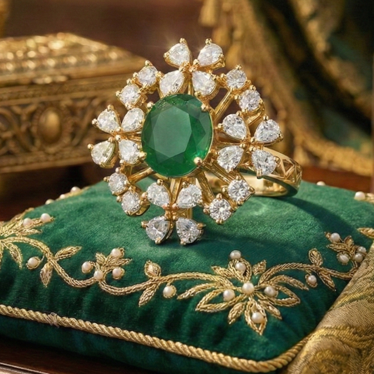 925 Sterling Silver Emerald Bloom Adjustable Cocktail Ring