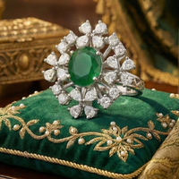 925 Sterling Silver Emerald Bloom Adjustable Cocktail Ring
