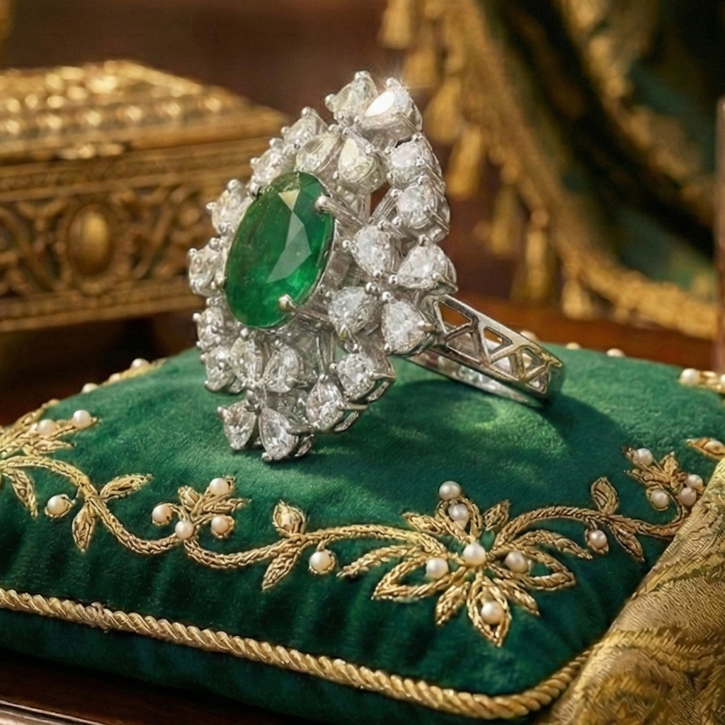 925 Sterling Silver Emerald Bloom Adjustable Cocktail Ring