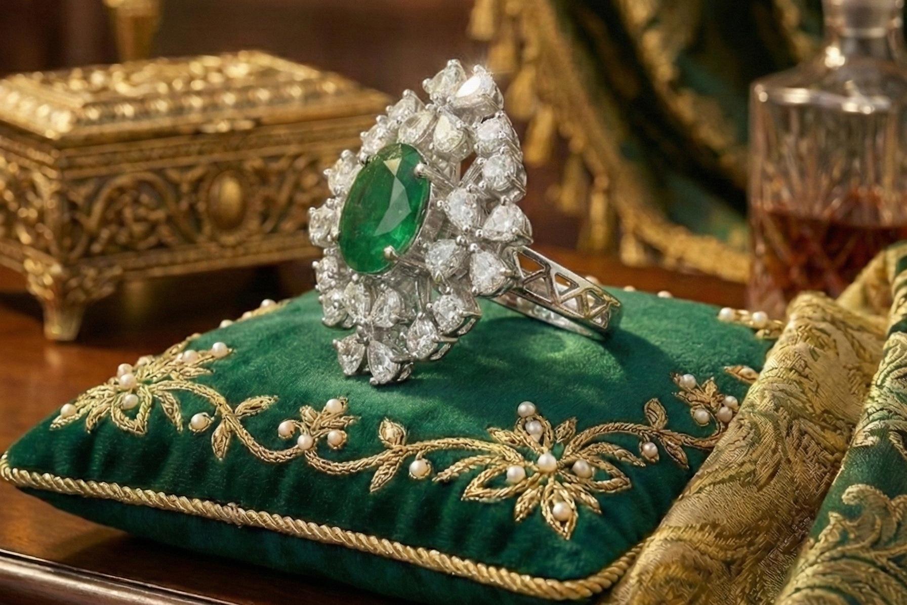 925 Sterling Silver Emerald Bloom Adjustable Cocktail Ring