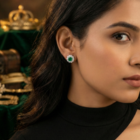 Emerald Bloom Floral Halo Stud Earrings – 925 Sterling Silver