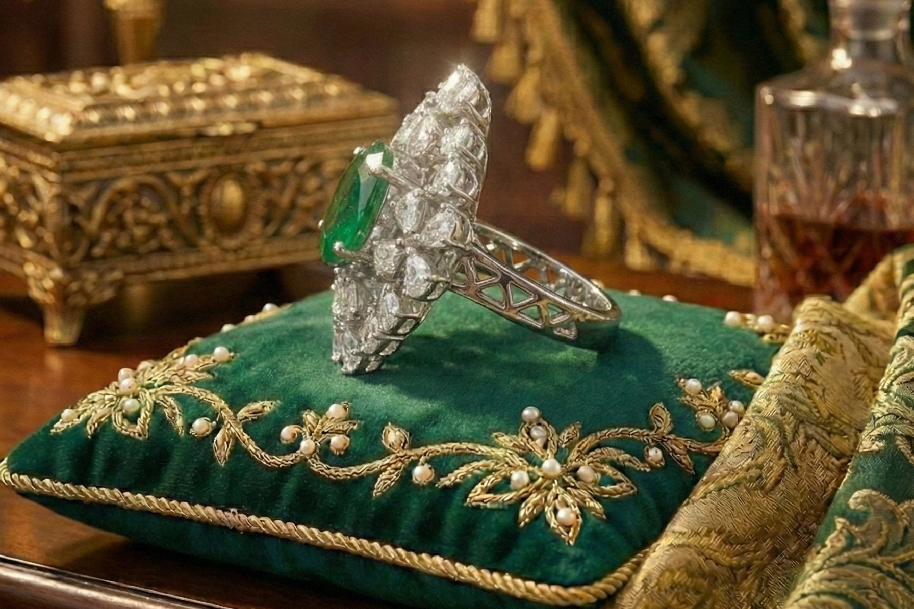 925 Sterling Silver Emerald Bloom Adjustable Cocktail Ring