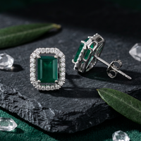 Emerald Cut Green Halo Studs - 925 Sterling Silver