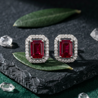Cushion Ruby Hued Halo Studs - 925 Sterling Silver