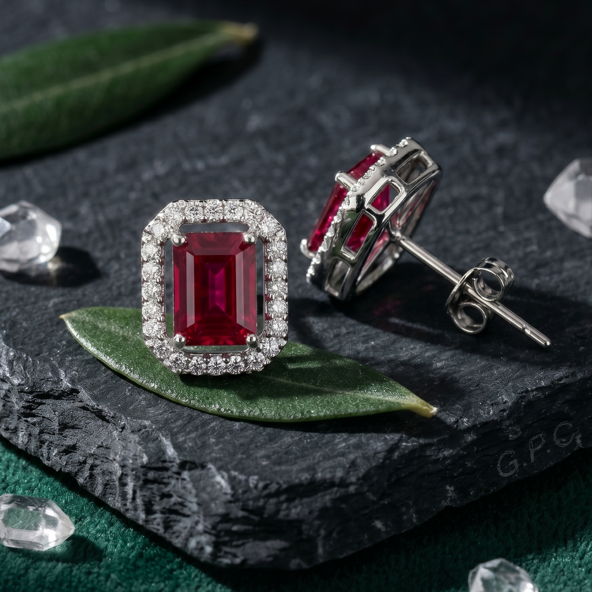 Cushion Ruby Hued Halo Studs - 925 Sterling Silver